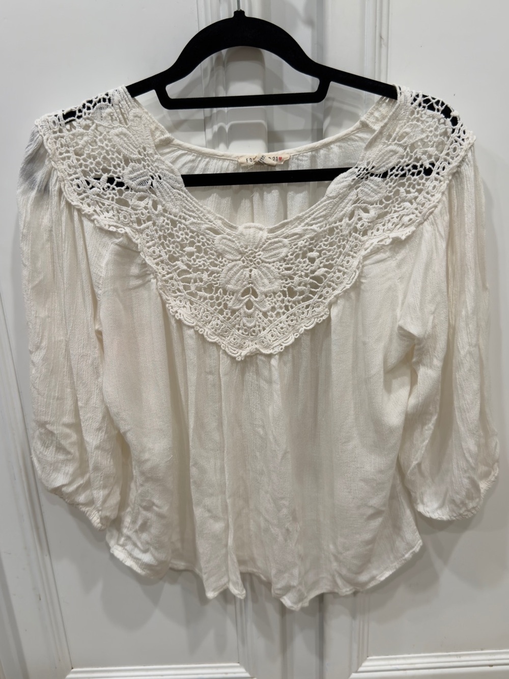 Forever 21 Cream Crochet Yoke Peasant Blouse